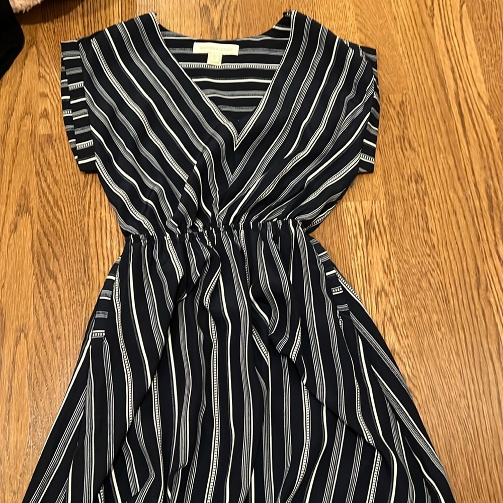 Navy blue and white striped dress